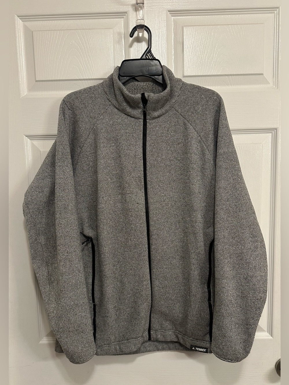 Adidas Terrex Men's Climawarm Full Zip Fleece Jacket Grey Striped Size Large
